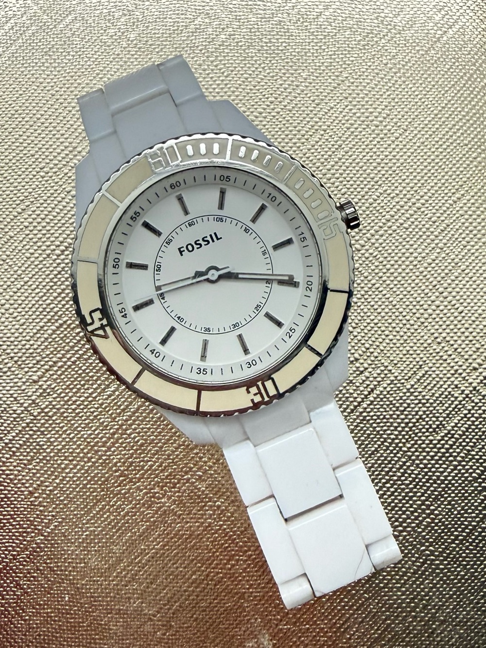 Fossil White and Silver Ceramic Link Watch